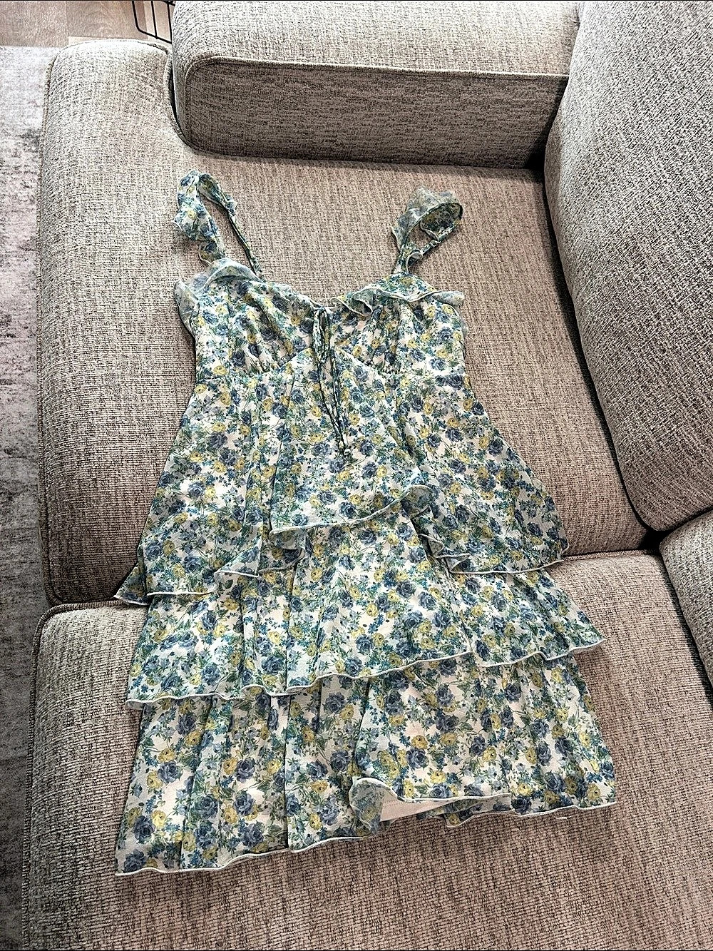 Wild Fable Tiered Ruffle Mini Dress Blue & White XS